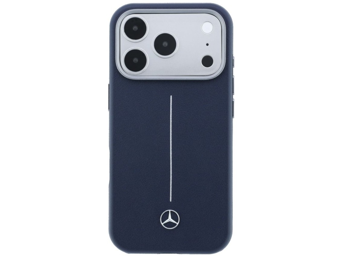 Mercedes Leather Semi Wrap Iconic Line MagSafe Case for iPhone 17 Pro - Navy Blue