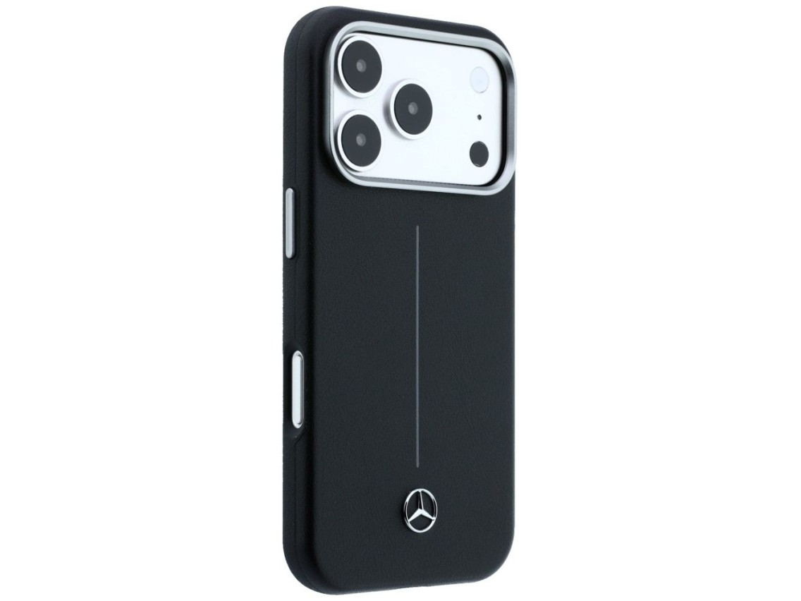 Capa Mercedes em couro semi-envolvente Iconic Line MagSafe para iPhone 17 Pro Max - Preta