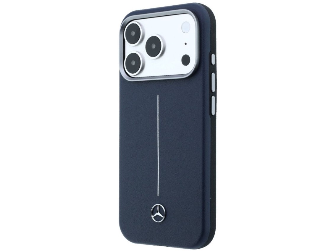 Mercedes Leather Semi Wrap Iconic Line MagSafe Case for iPhone 17 Pro - Navy Blue