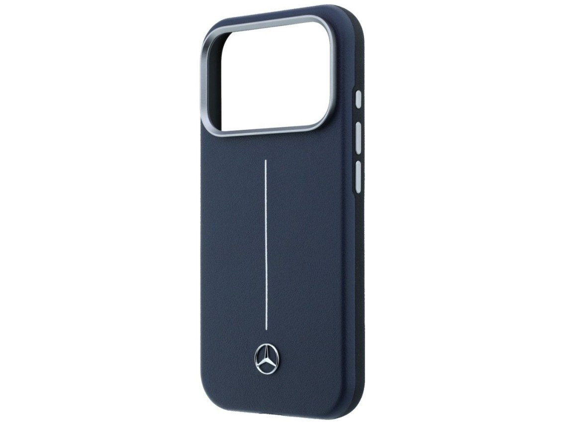 Mercedes Leather Semi Wrap Iconic Line MagSafe Case for iPhone 17 Pro - Navy Blue
