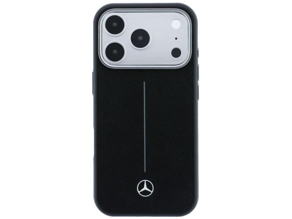 Capa Mercedes em couro semi-envolvente Iconic Line MagSafe para iPhone 17 Pro Max - Preta
