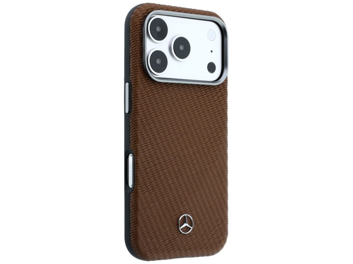 Funda Mercedes de piel semitransparente con efecto madera y MagSafe para iPhone 17 Pro - marrón