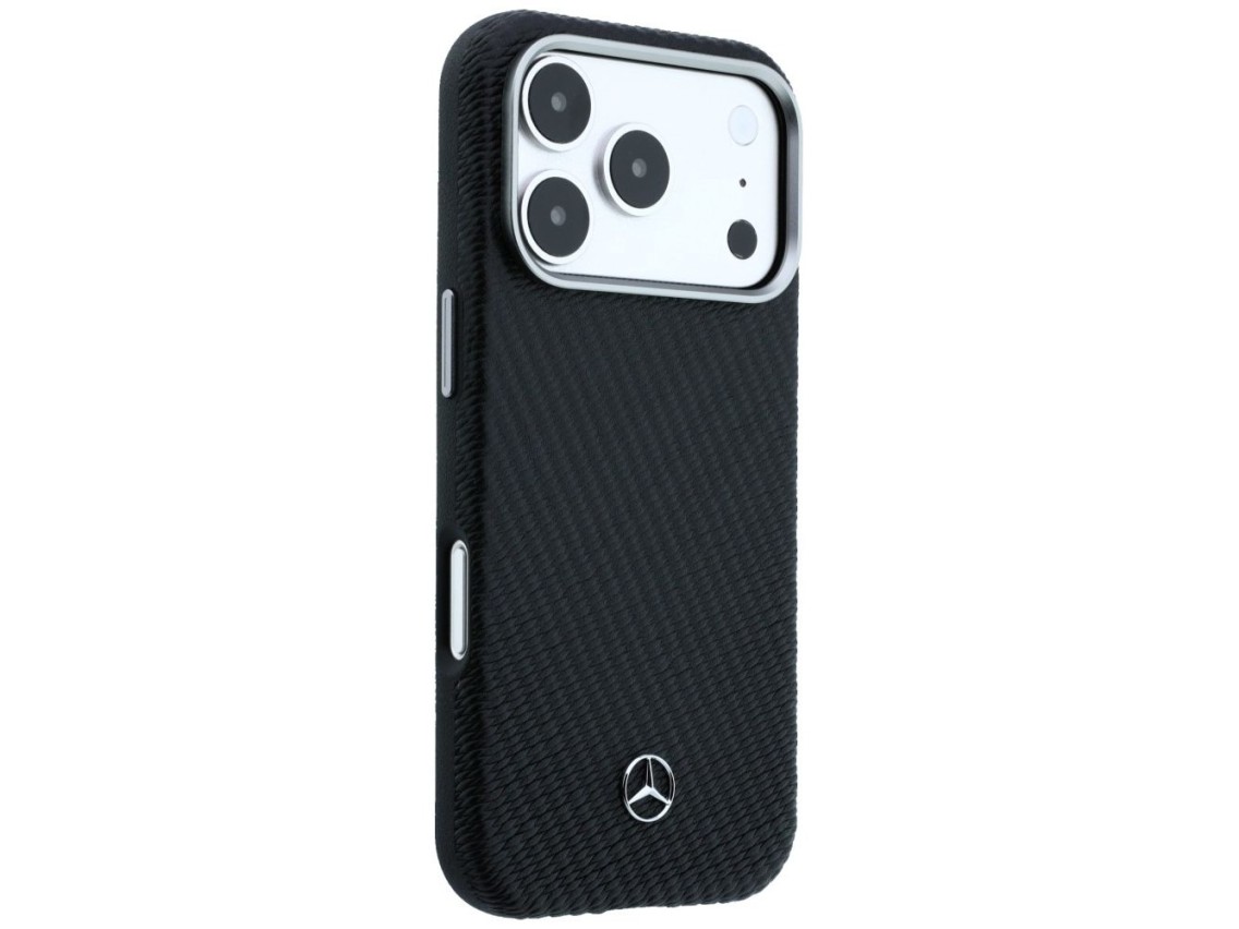 Mercedes Leather Semi Wrap Wood Effect MagSafe Case for iPhone 17 Pro - Black