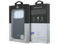 Funda semitransparente de piel Mercedes con efecto madera y MagSafe para iPhone 17 Pro - Negra Funda semitransparente de piel Mercedes con efecto madera y MagSafe para iPhone 17 Pro - Negra