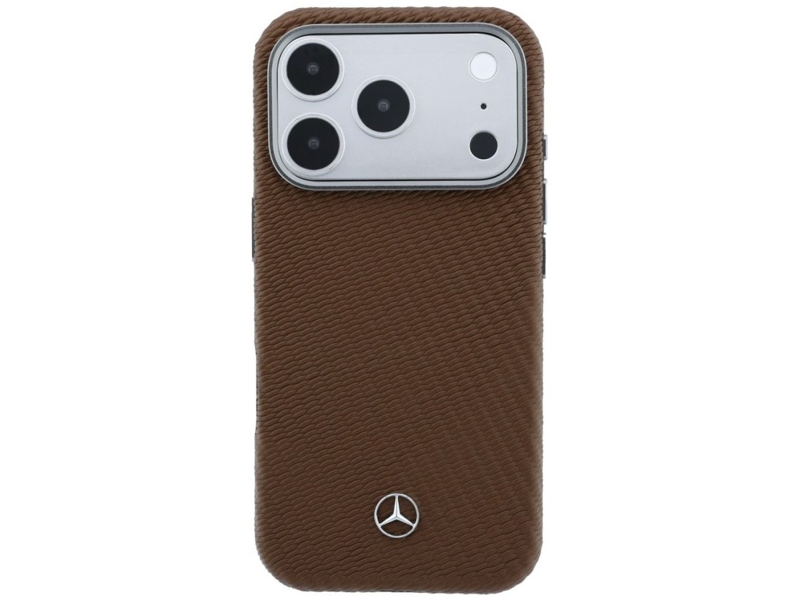 Funda Mercedes de piel semitransparente con efecto madera y MagSafe para iPhone 17 Pro - marrón