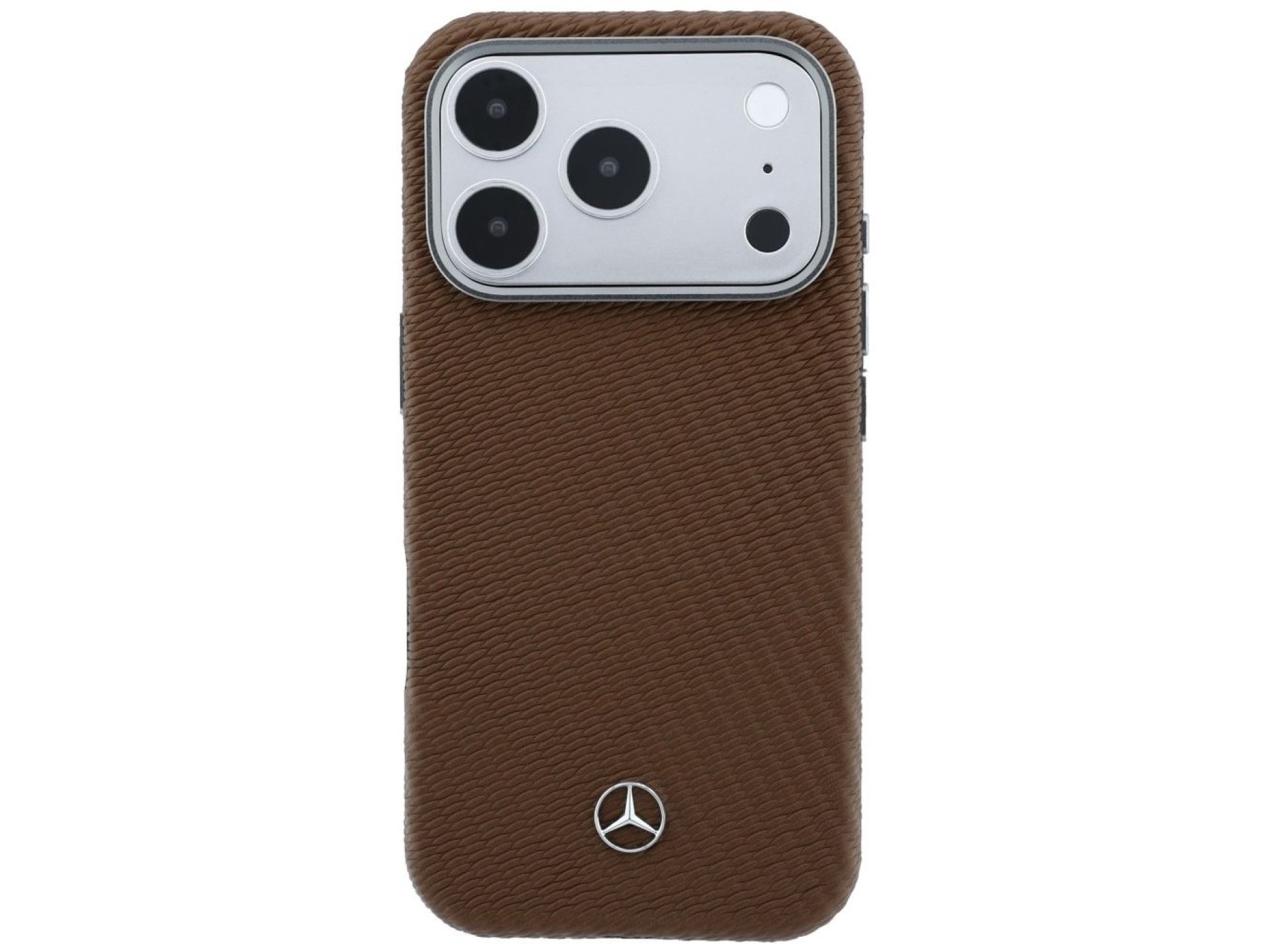 Capa MagSafe Mercedes em couro semi-envolvente com efeito madeira para iPhone 17 Pro Max - Marrom