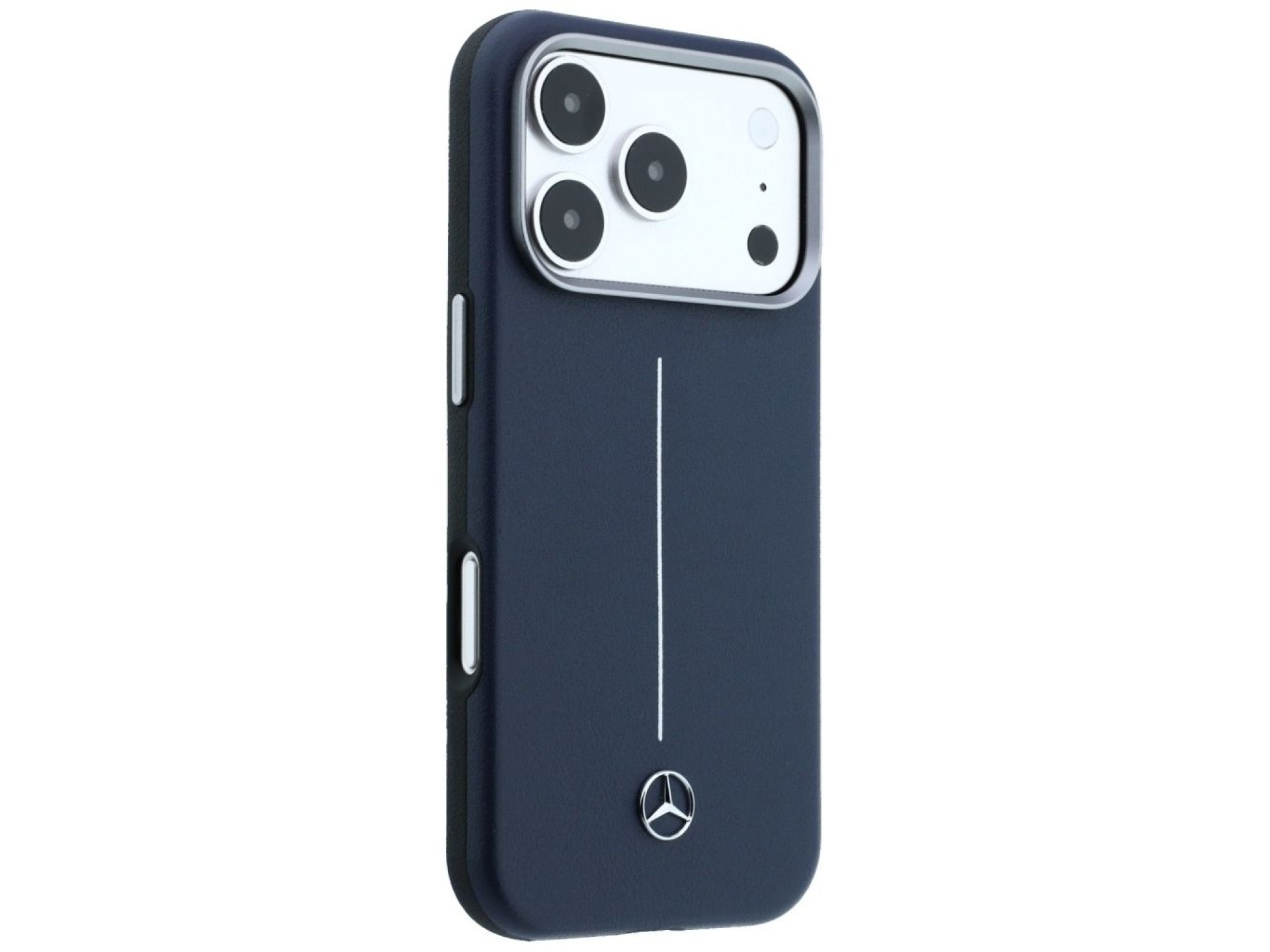 Mercedes Leather Semi Wrap Iconic Line MagSafe Case for iPhone 17 Pro Max - Navy Blue