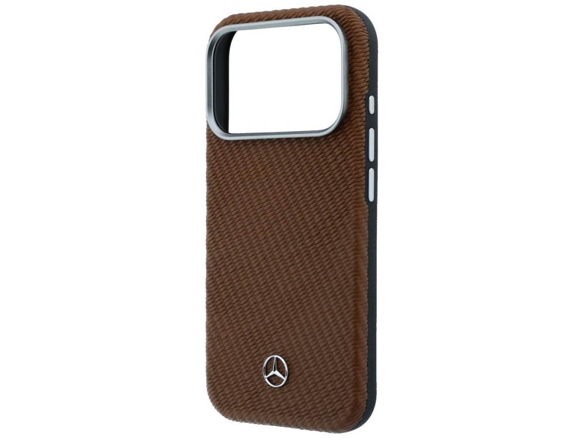 Funda Mercedes de piel semitransparente con efecto madera y MagSafe para iPhone 17 Pro - marrón