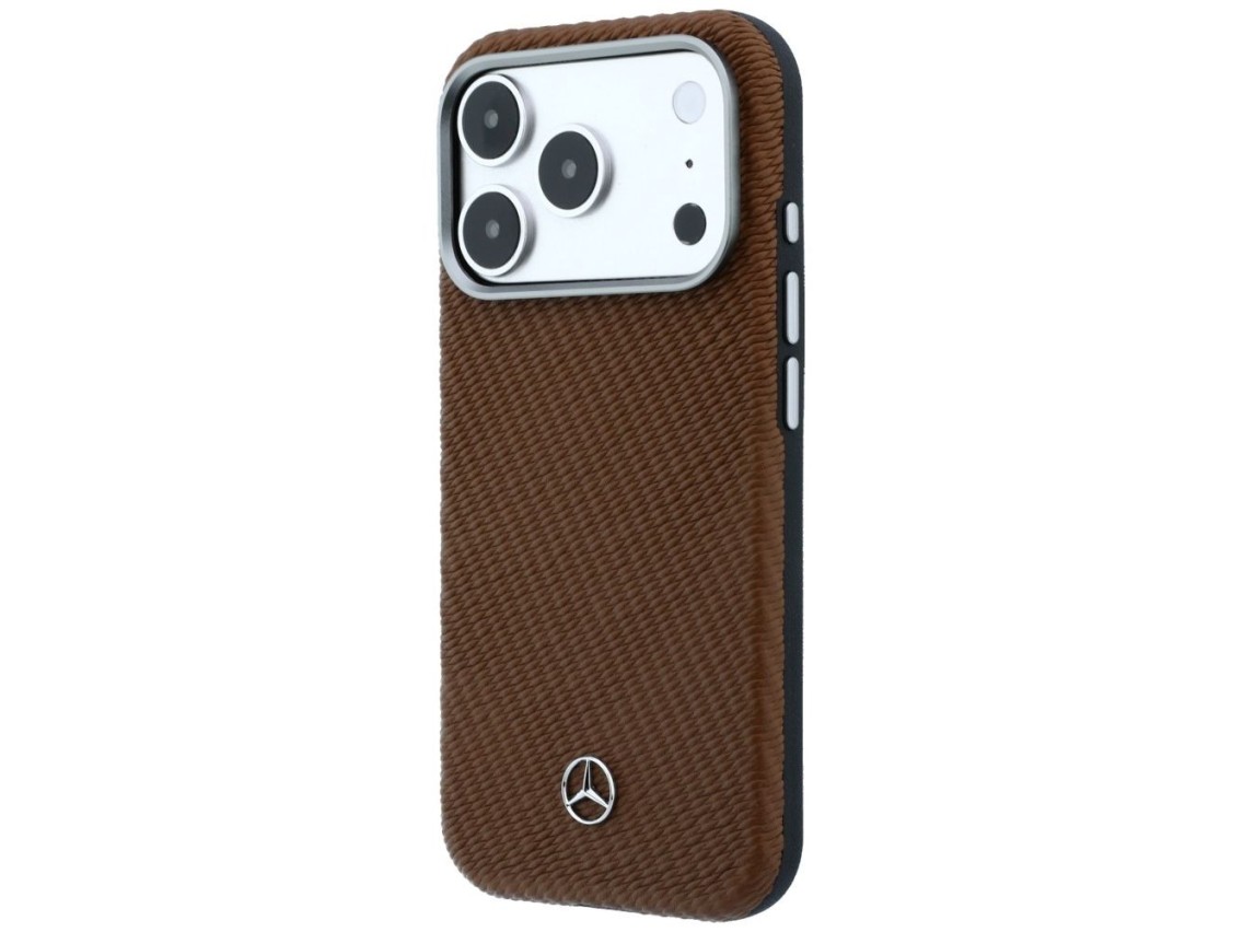 Funda Mercedes de piel semitransparente con efecto madera y MagSafe para iPhone 17 Pro - marrón