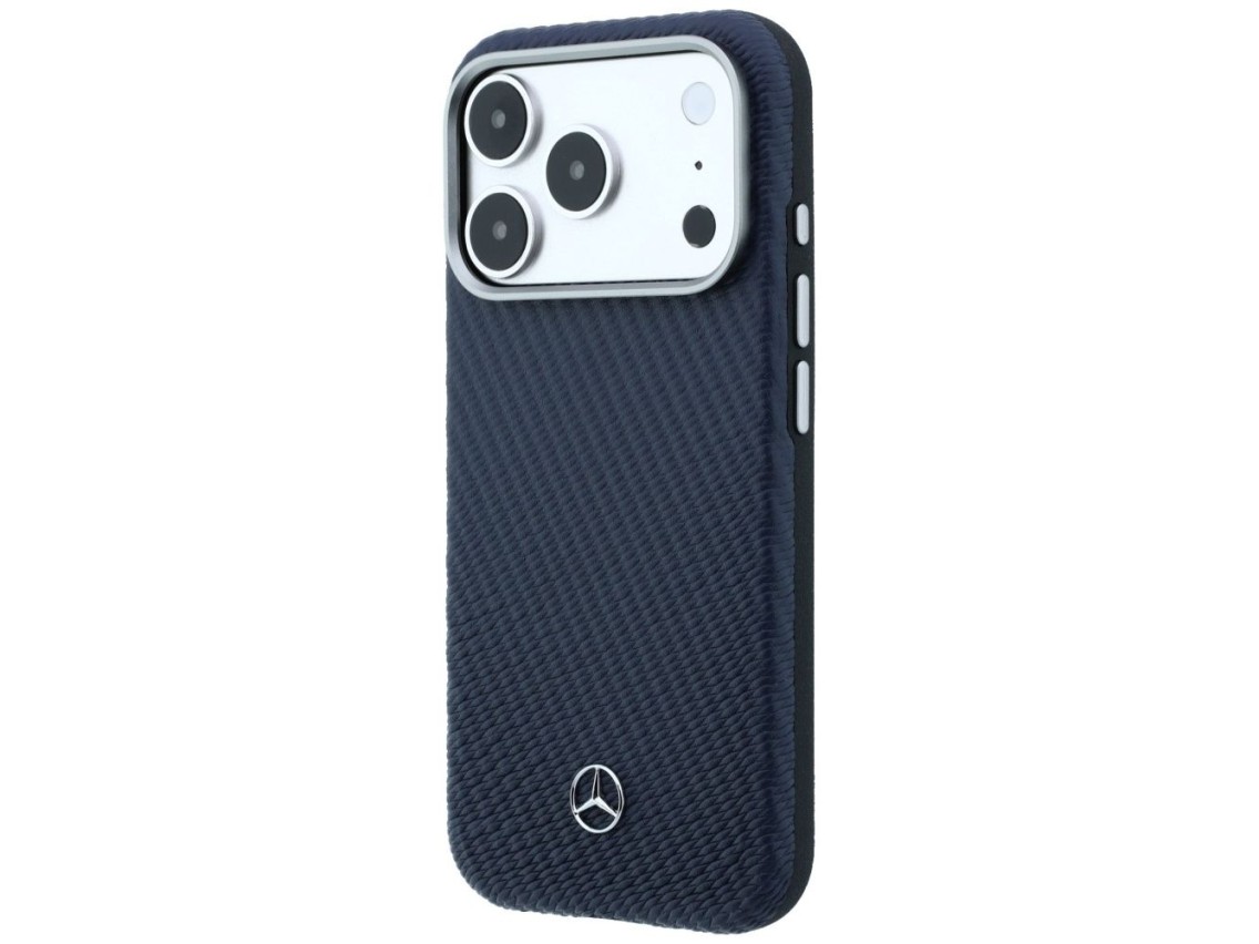 Funda semitransparente de piel Mercedes con efecto madera y MagSafe para iPhone 17 Pro Max - Azul ma