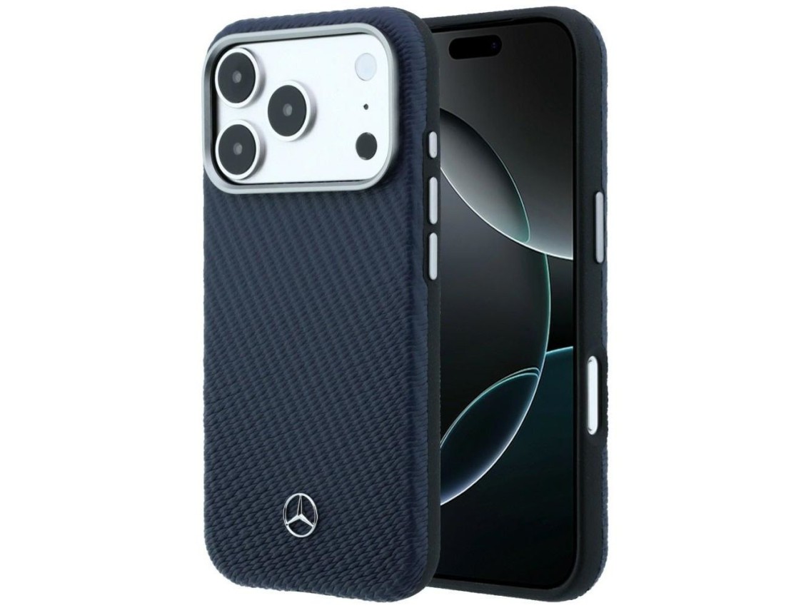Funda semitransparente de piel Mercedes con efecto madera y MagSafe para iPhone 17 Pro Max - Azul ma