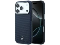 Funda semitransparente de piel Mercedes con efecto madera y MagSafe para iPhone 17 Pro - Azul marino