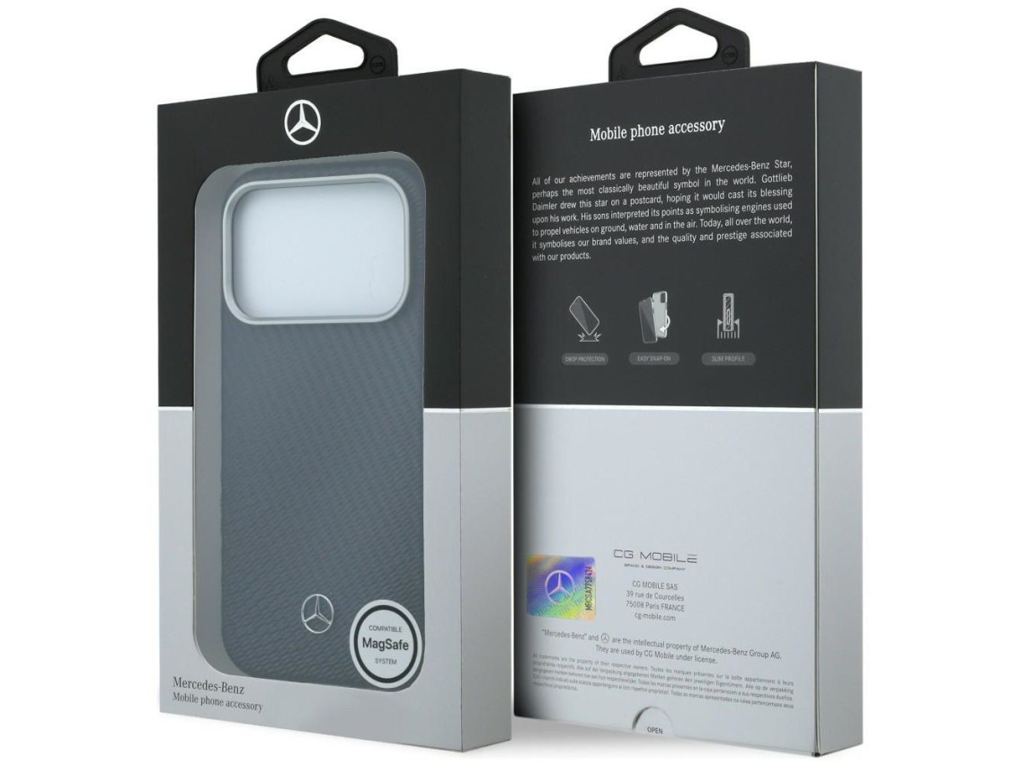 Funda semitransparente de piel Mercedes con efecto madera y MagSafe para iPhone 17 Pro Max - Azul ma