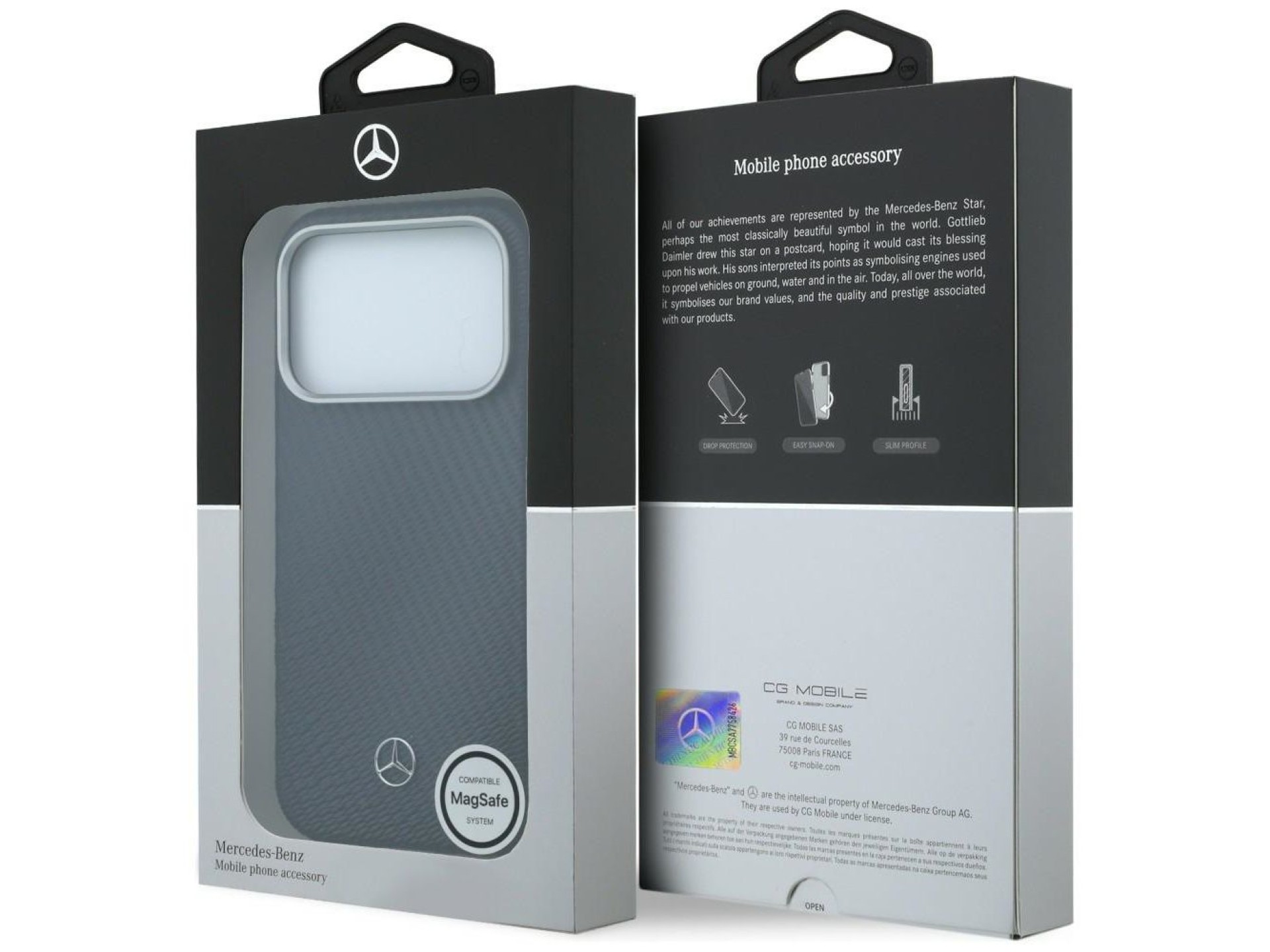 Funda semitransparente de piel Mercedes con efecto madera y MagSafe para iPhone 17 Pro Max - Azul ma