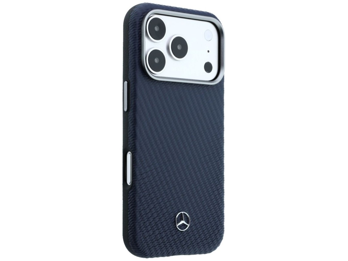 Funda semitransparente de piel Mercedes con efecto madera y MagSafe para iPhone 17 Pro Max - Azul ma