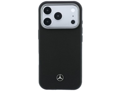 Mercedes Leather Semi Wrap Wood Effect MagSafe Case for iPhone 17 Pro Max - Black