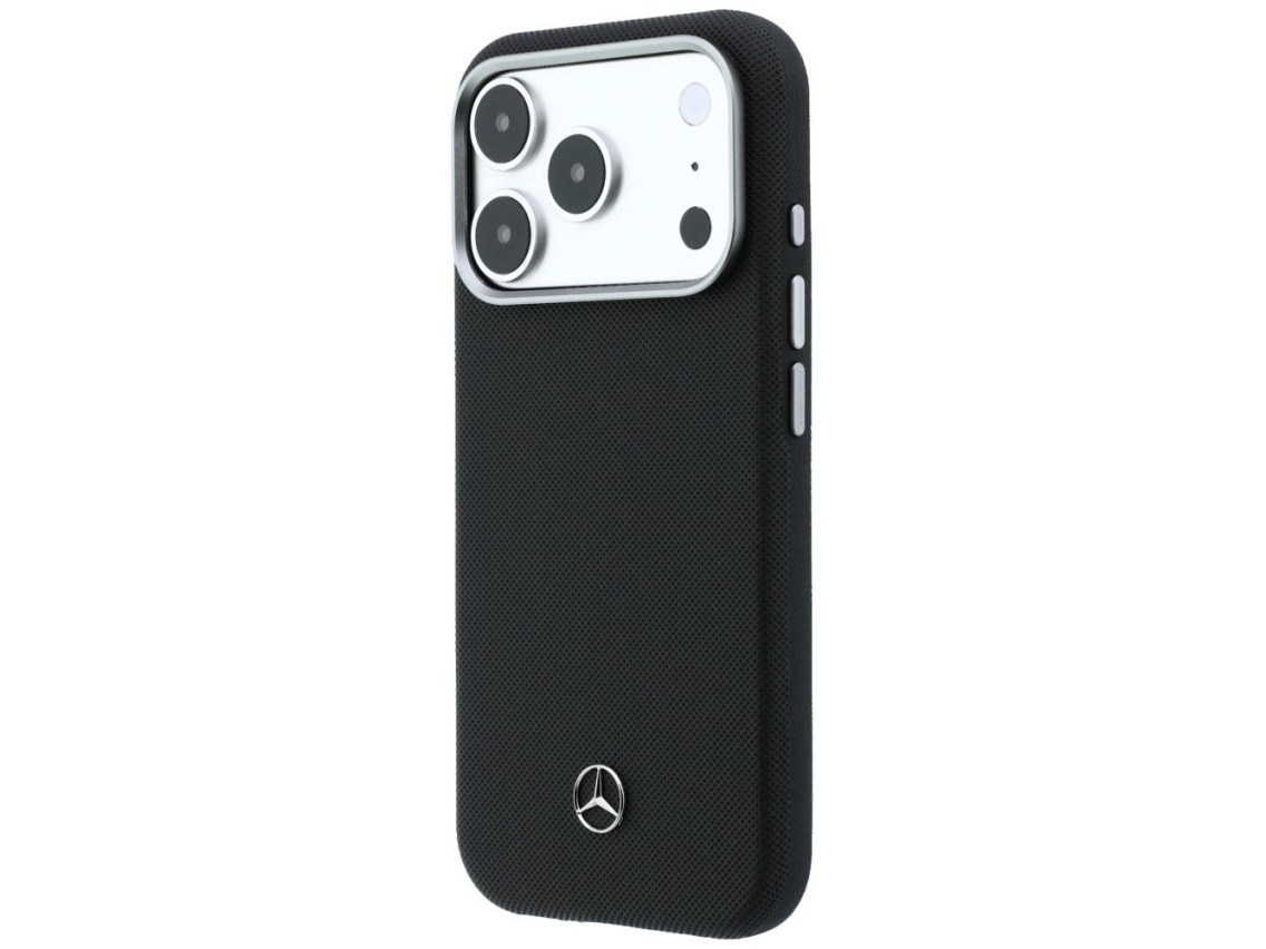 Funda Mercedes de cuero semitransparente con efecto madera y MagSafe para iPhone 17 Pro Max - Negra