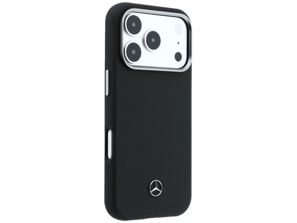 Funda Mercedes de cuero semitransparente con efecto madera y MagSafe para iPhone 17 Pro Max - Negra