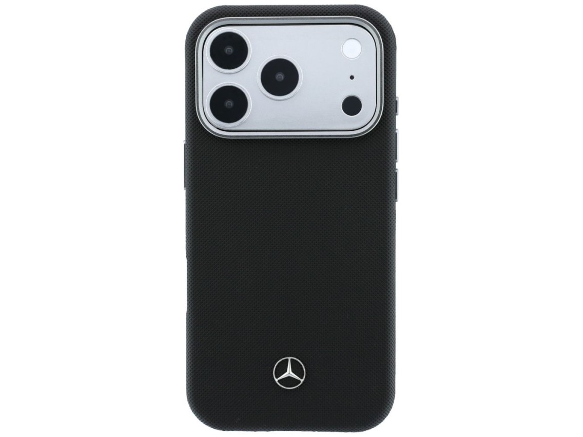 Funda Mercedes de cuero semitransparente con efecto madera y MagSafe para iPhone 17 Pro Max - Negra