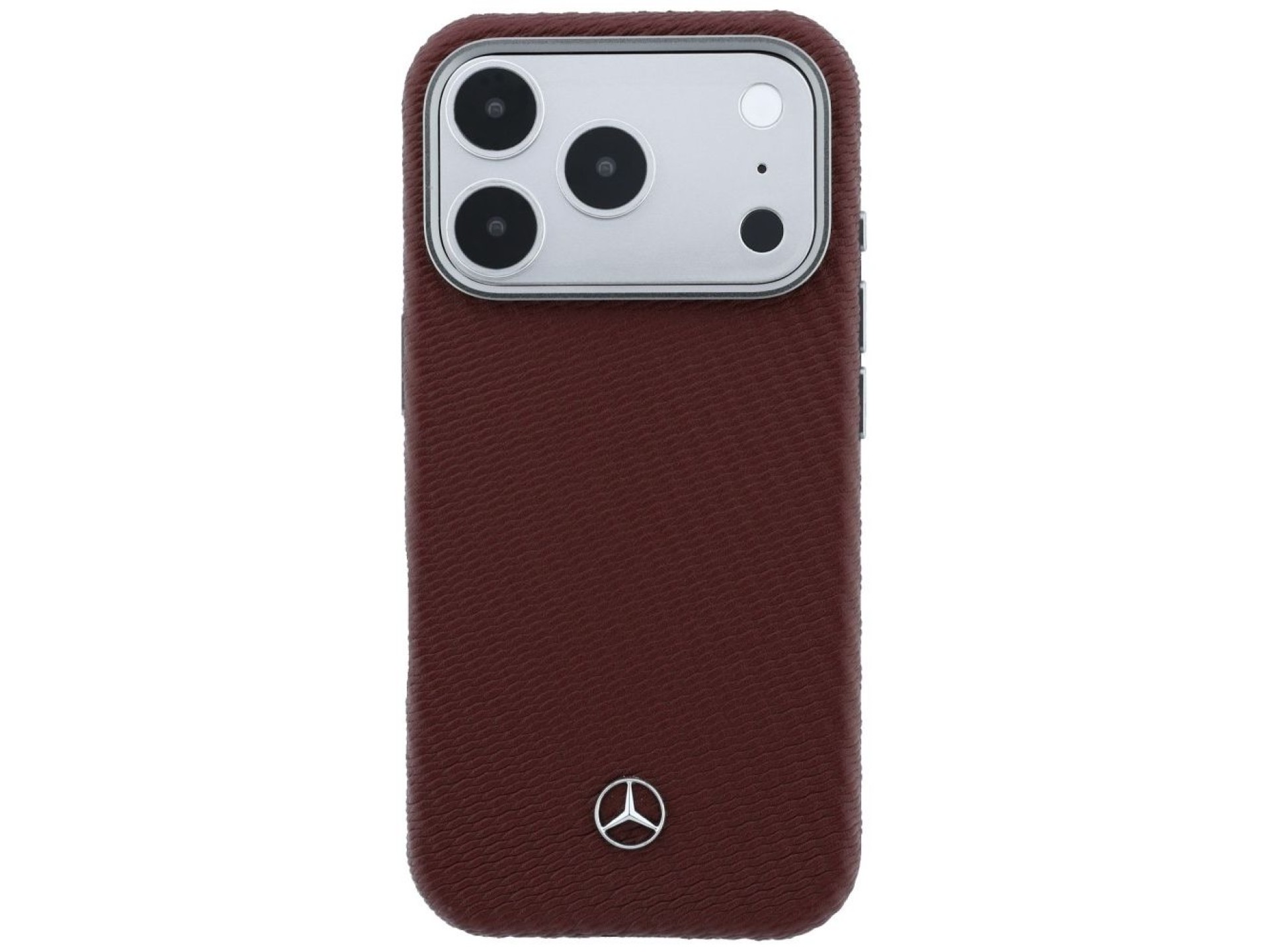 Mercedes Leather Semi Wrap Wood Effect MagSafe Case for iPhone 17 Pro - Red