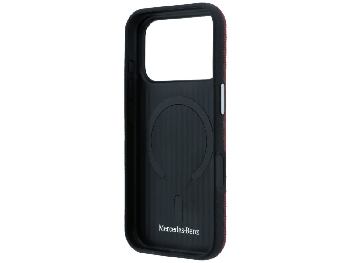 Capa Mercedes em couro com efeito madeira e MagSafe para iPhone 17 Pro Max - Vermelha