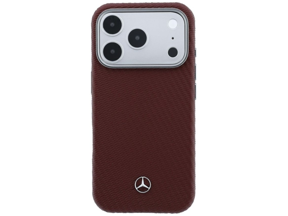 Mercedes Leather Semi Wrap Wood Effect MagSafe Case for iPhone 17 Pro - Red