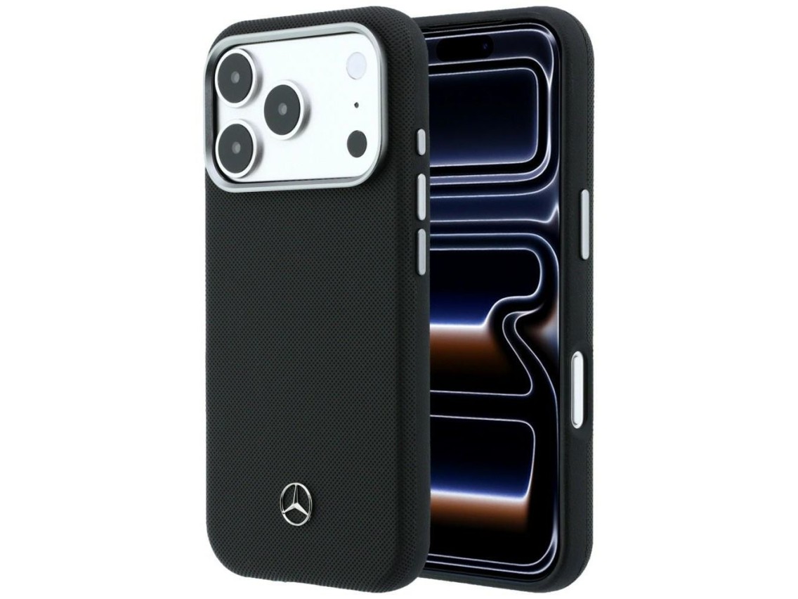 Funda Mercedes de cuero semitransparente con efecto madera y MagSafe para iPhone 17 Pro Max - Negra