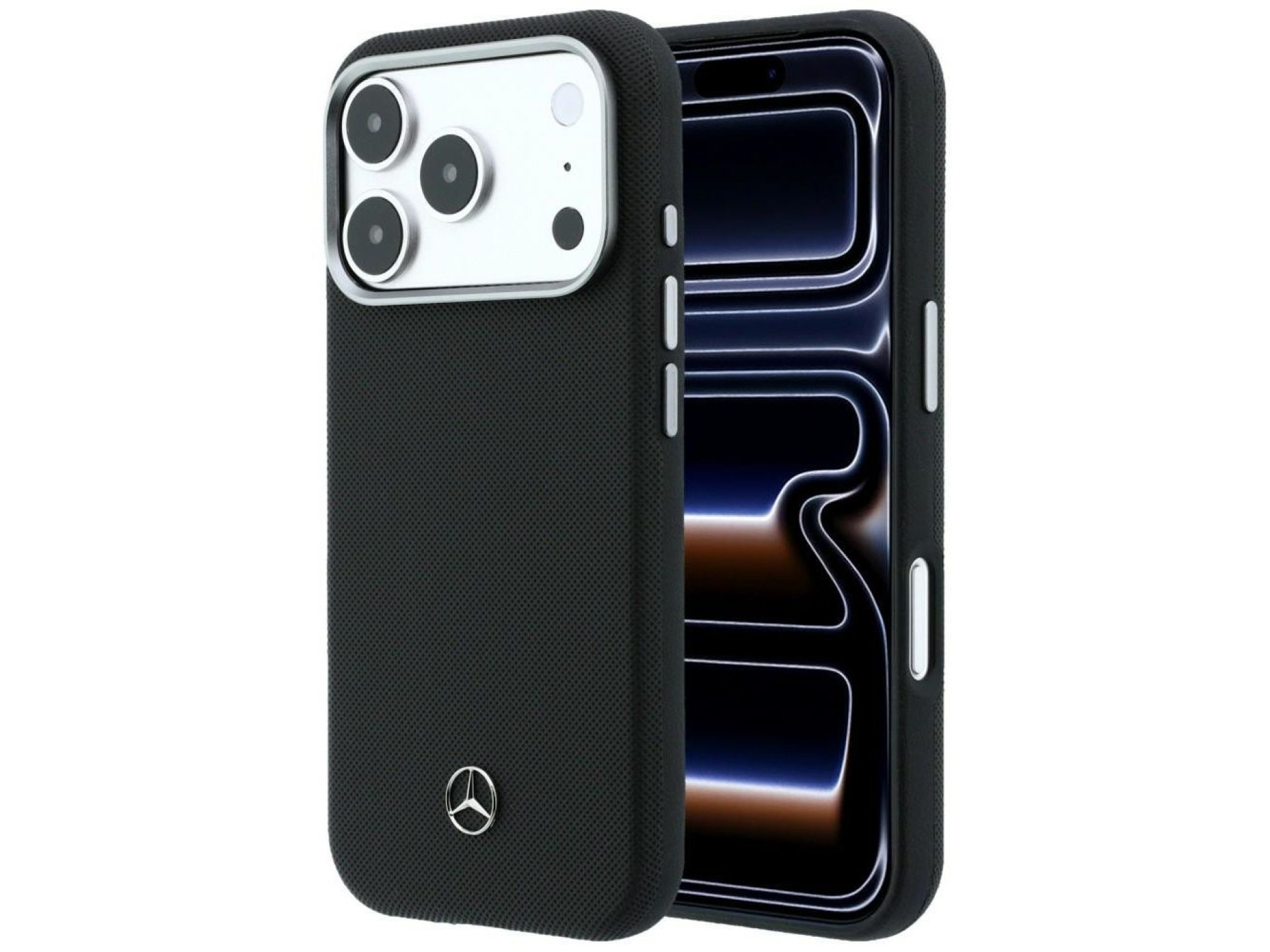 Funda Mercedes de cuero semitransparente con efecto madera y MagSafe para iPhone 17 Pro Max - Negra