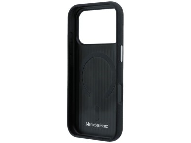 Mercedes Leather Semi Wrap Wood Effect MagSafe Case for iPhone 17 Pro Max - Black
