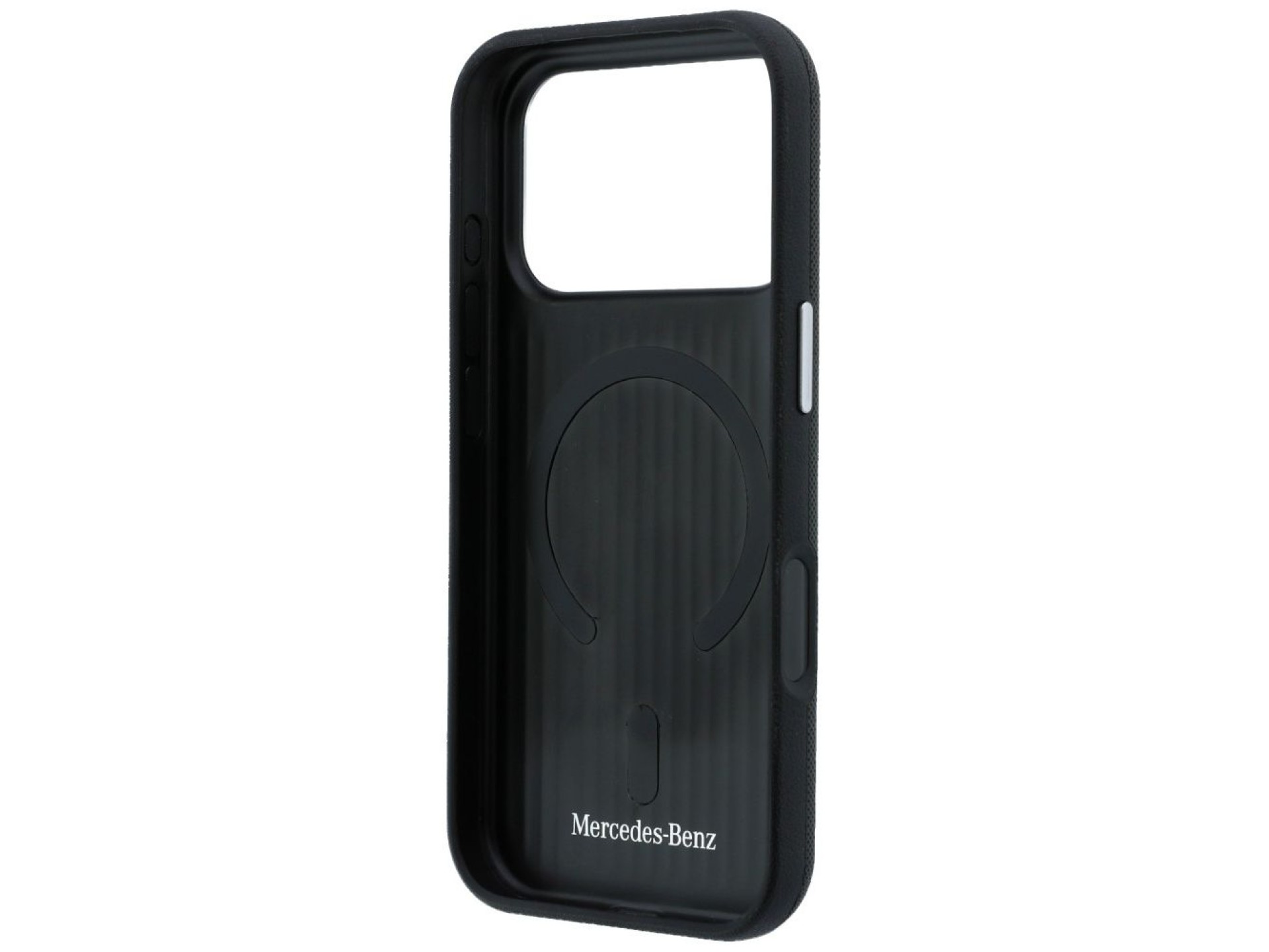 Mercedes Leather Semi Wrap Wood Effect MagSafe Case for iPhone 17 Pro Max - Black