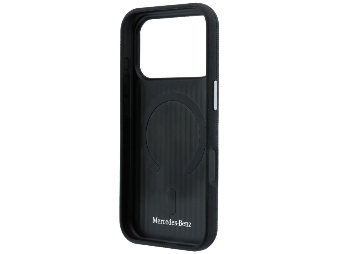 Funda Mercedes de cuero semitransparente con efecto madera y MagSafe para iPhone 17 Pro Max - Negra