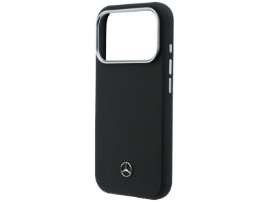 Mercedes Leather Semi Wrap Wood Effect MagSafe Case for iPhone 17 Pro Max - Black