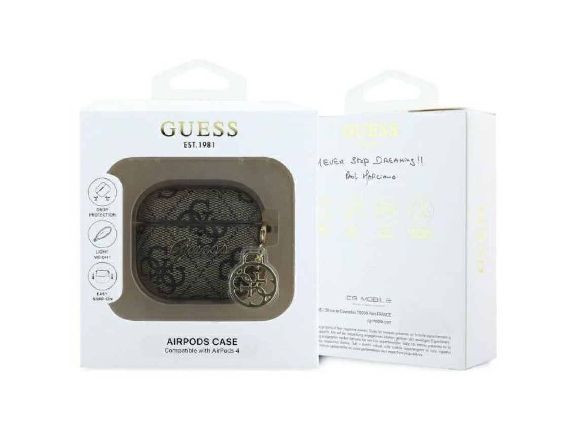 Capa Guess GUA4G4GSMW para AirPods 4, marrom, coleção Charm 4G