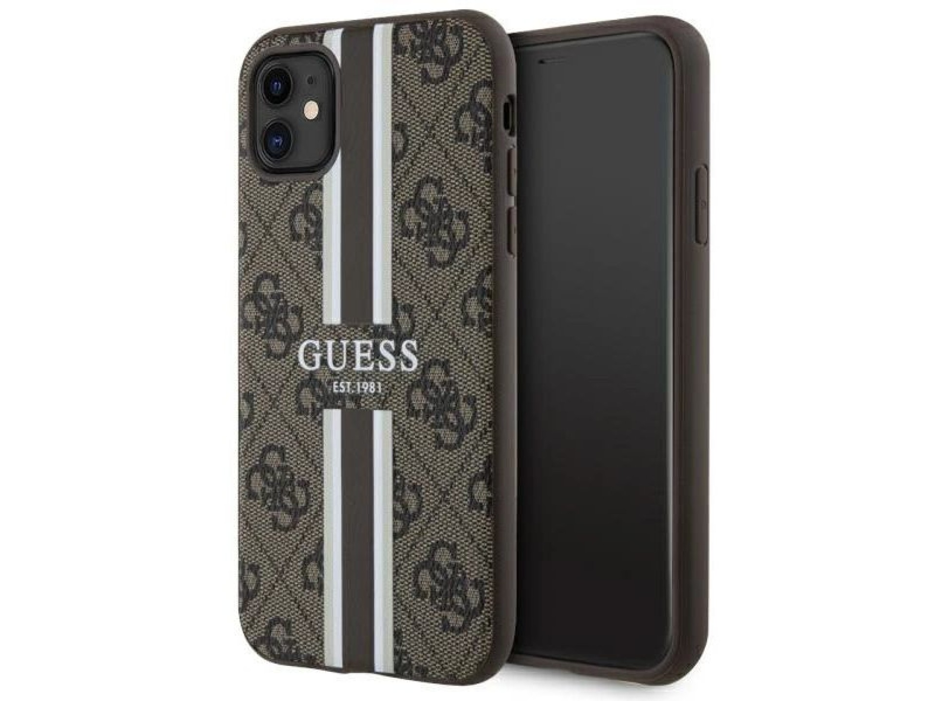 Capa rígida Guess GUHMN61P4RPSW para iPhone 11/Xr, marrom/marrom, com listras estampadas, compatível