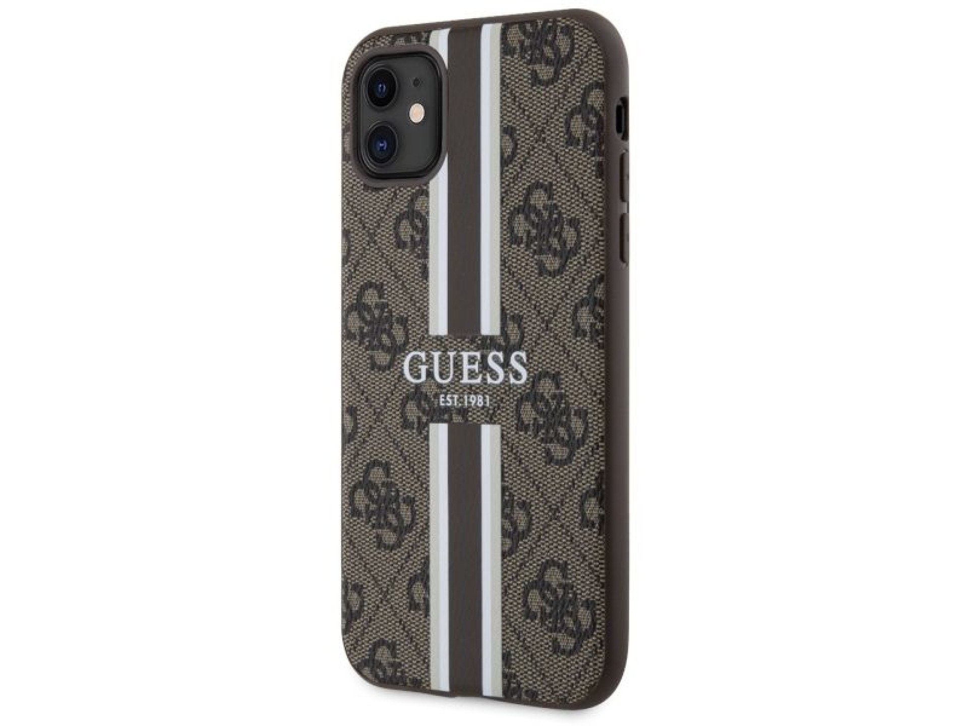 Capa rígida Guess GUHMN61P4RPSW para iPhone 11/Xr, marrom/marrom, com listras estampadas, compatível