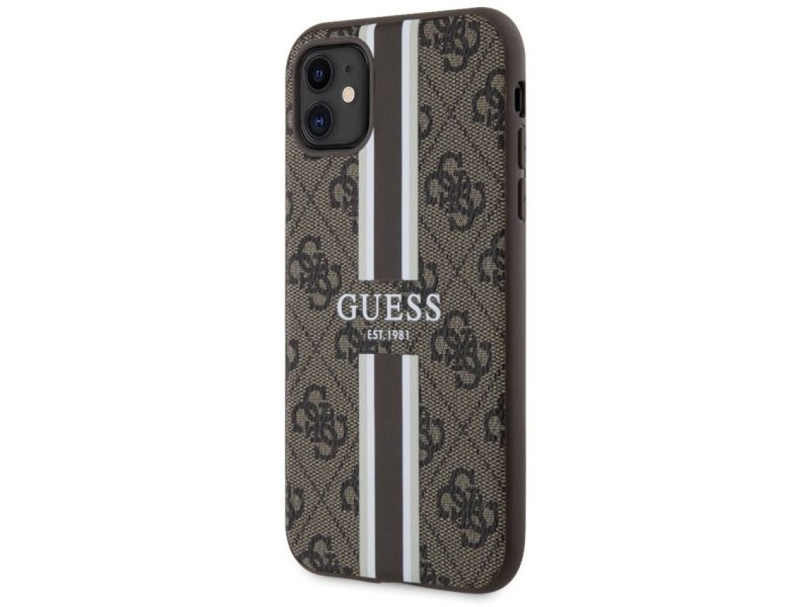 Capa rígida Guess GUHMN61P4RPSW para iPhone 11/Xr, marrom/marrom, com listras estampadas, compatível
