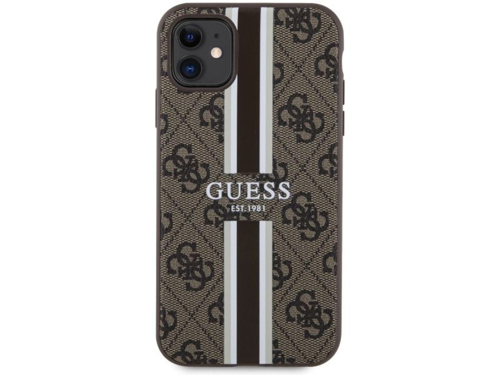 Capa rígida Guess GUHMN61P4RPSW para iPhone 11/Xr, marrom/marrom, com listras estampadas, compatível