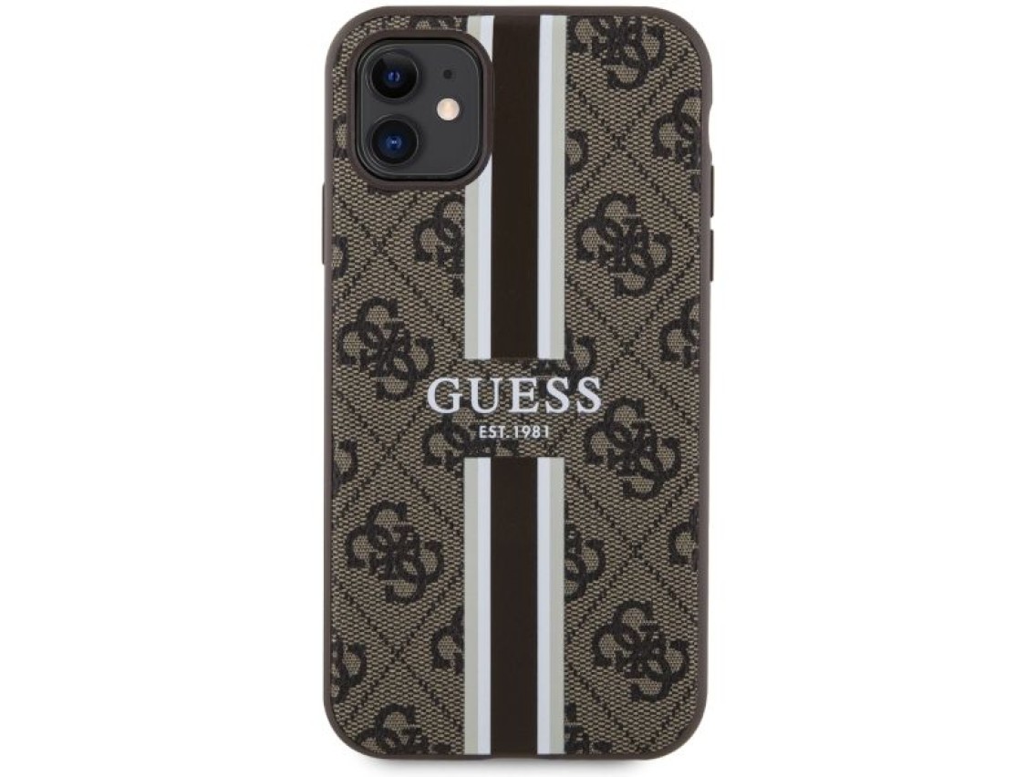 Capa rígida Guess GUHMN61P4RPSW para iPhone 11/Xr, marrom/marrom, com listras estampadas, compatível