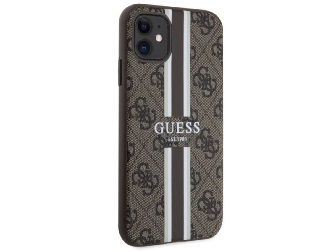Capa rígida Guess GUHMN61P4RPSW para iPhone 11/Xr, marrom/marrom, com listras estampadas, compatível