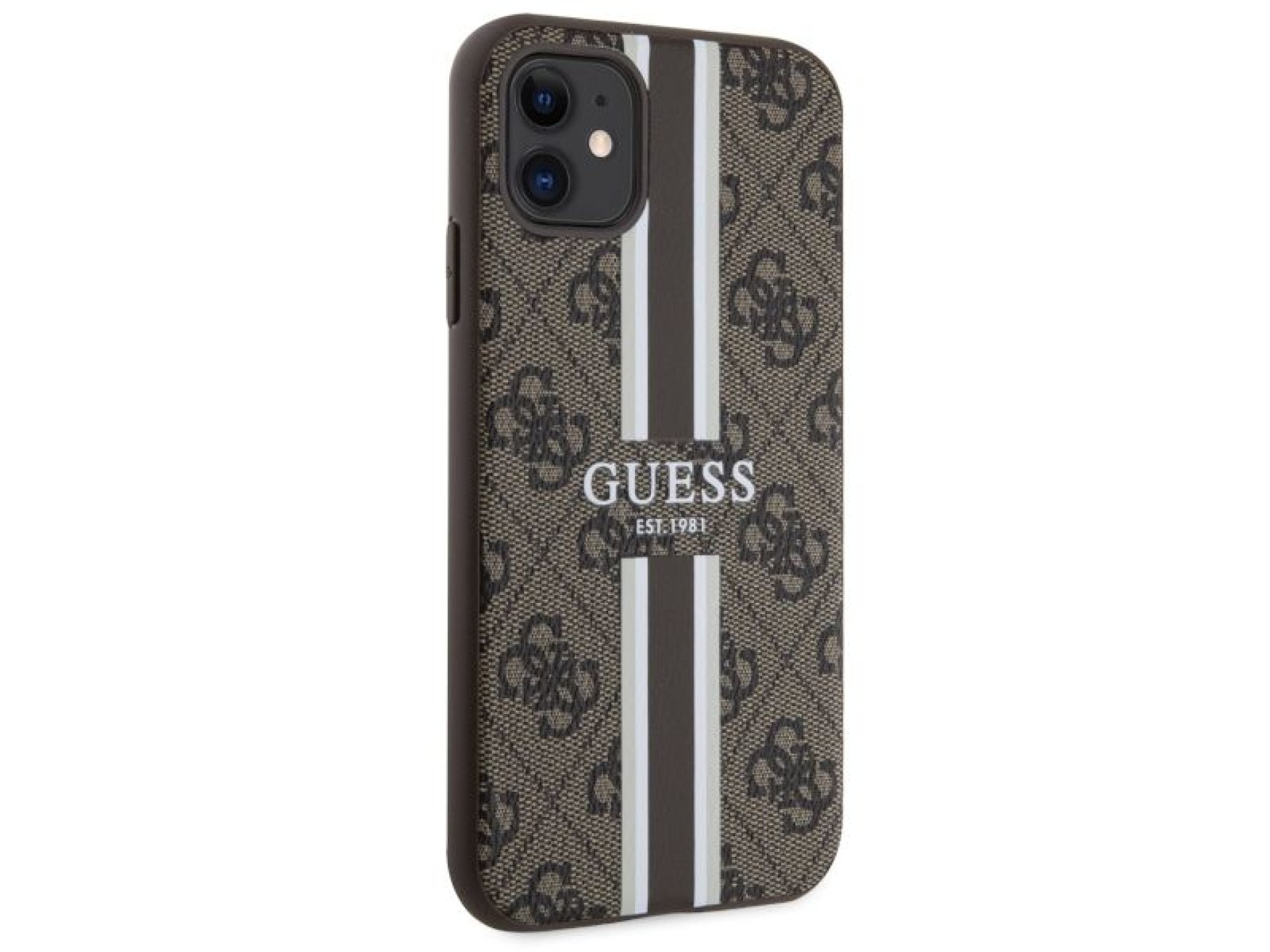 Capa rígida Guess GUHMN61P4RPSW para iPhone 11/Xr, marrom/marrom, com listras estampadas, compatível
