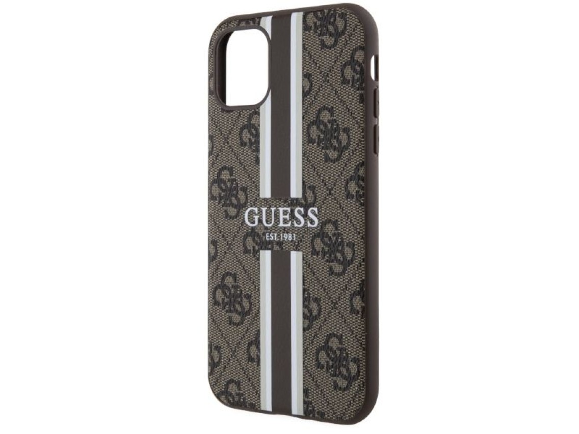 Capa rígida Guess GUHMN61P4RPSW para iPhone 11/Xr, marrom/marrom, com listras estampadas, compatível