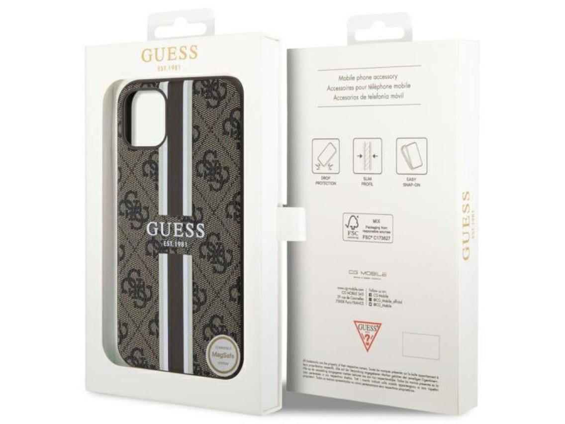 Capa rígida Guess GUHMN61P4RPSW para iPhone 11/Xr, marrom/marrom, com listras estampadas, compatível