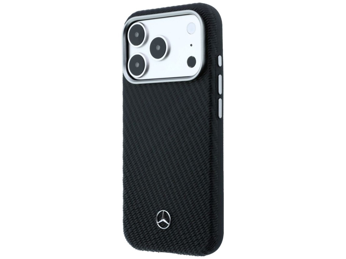 Capa Mercedes em couro com efeito madeira e MagSafe para iPhone 17 Pro Max - Preta