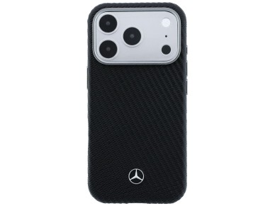 Mercedes Leather Semi Wrap Wood Effect MagSafe Case for iPhone 17 Pro Max - Black