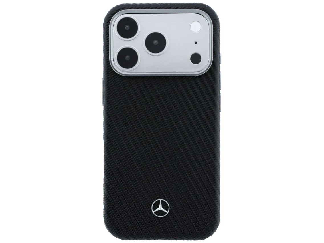 Capa Mercedes em couro com efeito madeira e MagSafe para iPhone 17 Pro Max - Preta