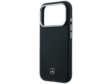 Mercedes Leather Semi Wrap Wood Effect MagSafe Case for iPhone 17 Pro Max - Black