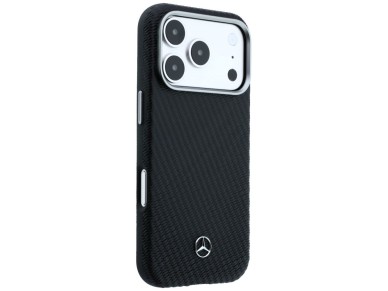 Mercedes Leather Semi Wrap Wood Effect MagSafe Case for iPhone 17 Pro Max - Black