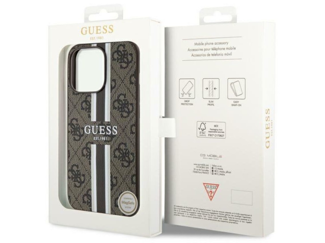 Capa rígida Guess GUHMP13LP4RPSW para iPhone 13 Pro / 13 de 6,1" marrom/marrom com listras estampada