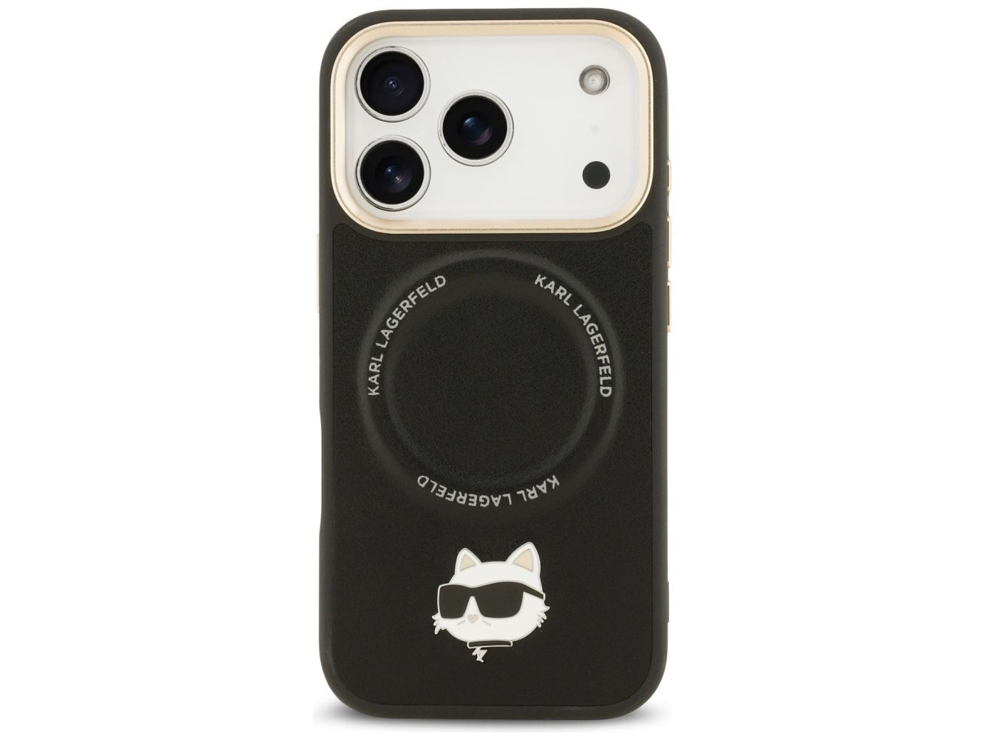 Funda Karl Lagerfeld Big Strap Choupette con logo metálico y MagSafe para iPhone 17 Pro Max - Negra