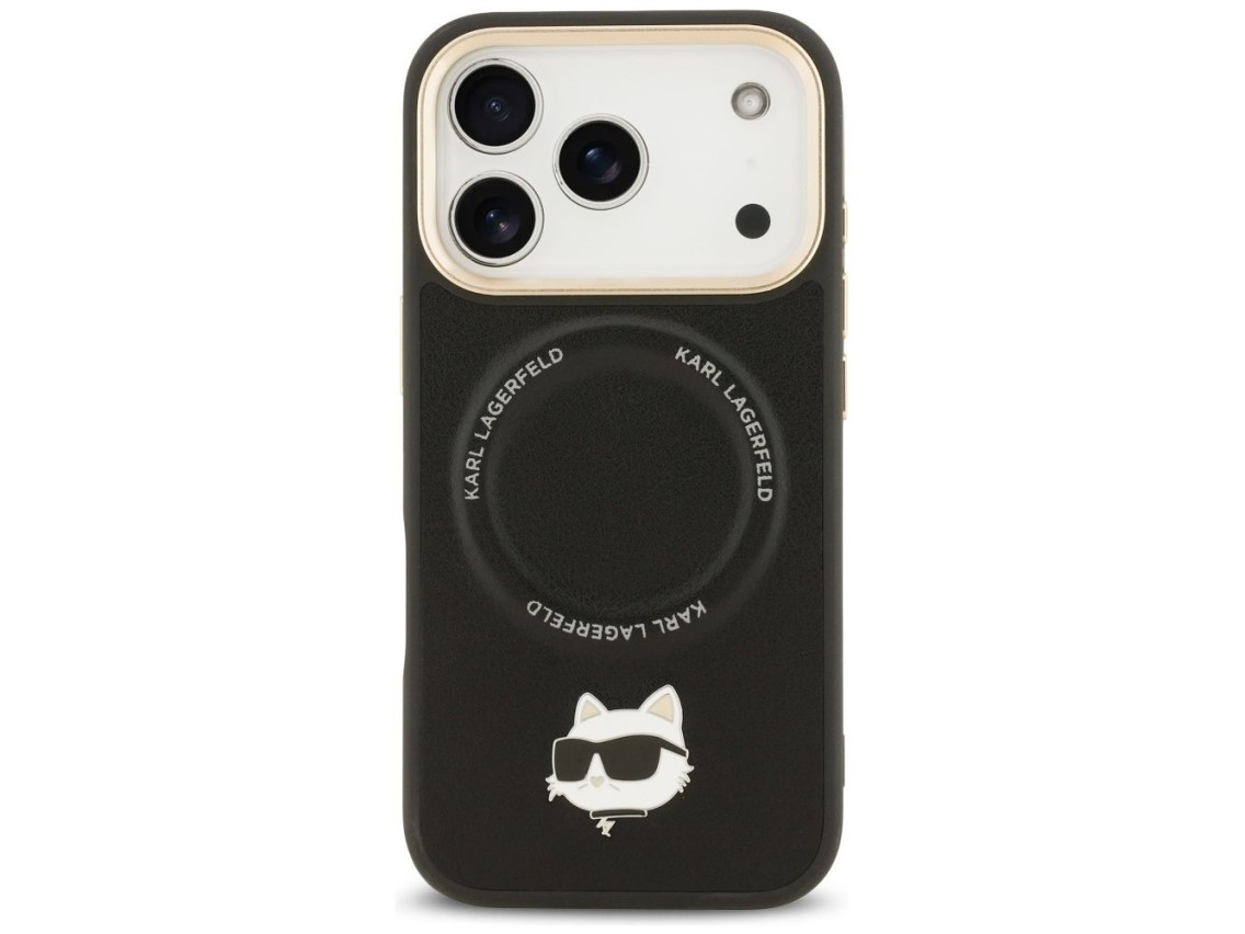 Funda Karl Lagerfeld Big Strap Choupette con logo metálico y MagSafe para iPhone 17 Pro Max - Negra